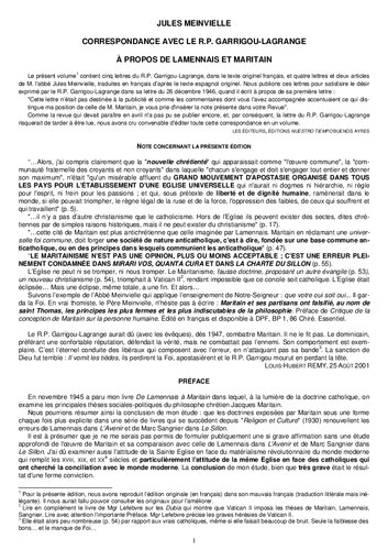 Correspondance avec le R.P. Garrigou-Lagrange a propos de Lamennais et Maritain