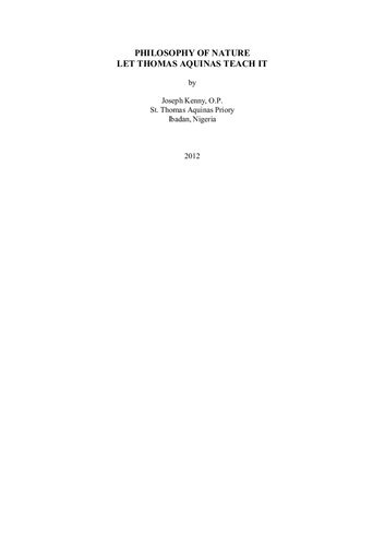 Philosophy of Nature: Let Thomas Aquinas Teach It