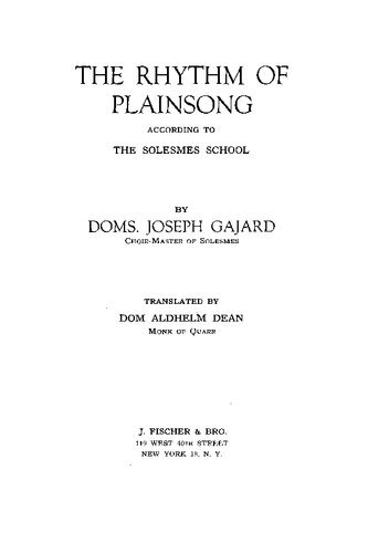 The Rhythm of Plainsong: According to the Solesmes School