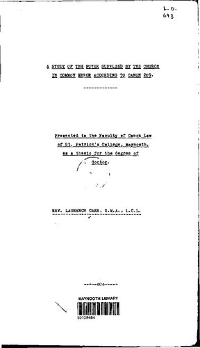 A Study of the Power Supplied by the Church in Common Error According to Canon 209