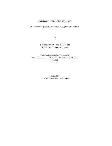 Aristotelian Methodology: A Commentary on the Posterior Analytics of Aristotle