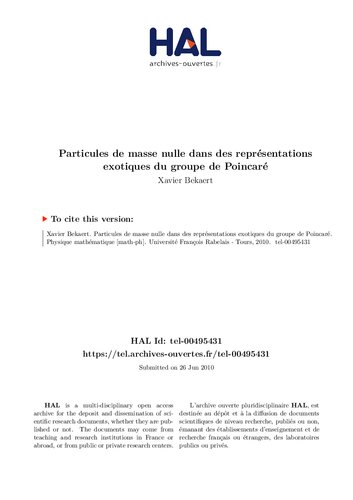 Particules de masse nulle dans des représentations exotiques du groupe de Poincaré