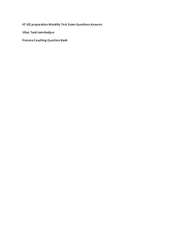 IIT JEE preparation Monthly Test Exam Questions Answers Vikas Tank Jamshedpur Prerana Coaching Bank IIT-JEE