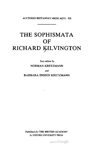 The Sophismata of Richard Kilvington