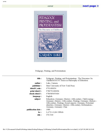Pedagogy, Printing, and Protestantism: The Discourse on Childhood