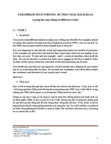 Paraphrase IELTS Writing Task 1