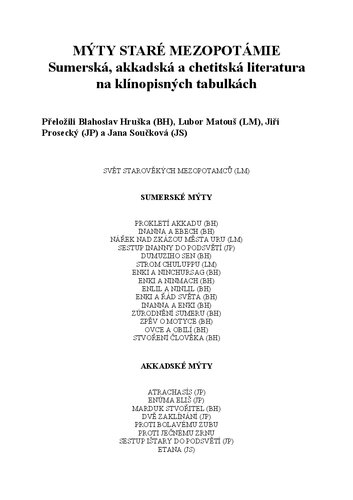 Mýty staré Mezopotámie. Sumerská, akkadská a chetitská literatura na klínopisných tabulkách