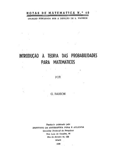 Introdução À Teoria Das Probabilidades - Para Matemáticos