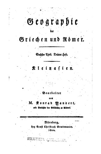 Geographie der Griechen und Römer : aus ihren Schriften dargestellt / Kleinasien