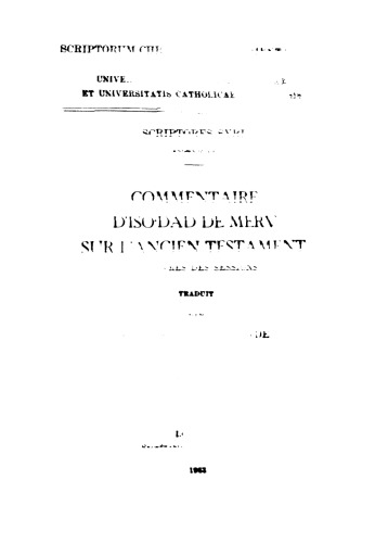 Commentaire D'Iso'dad de Merv Sur L'Ancien Testament, III. Livre Des Sessions. Syr. 97