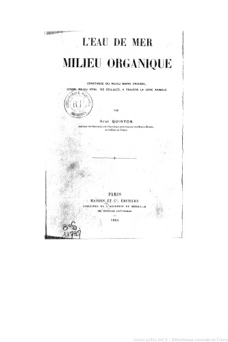 L'eau de mer milieu organique