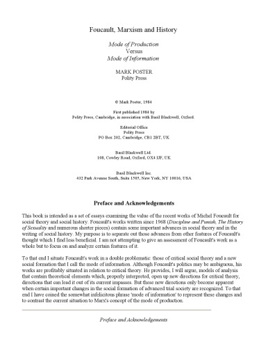 Foucault, Marxism and History: Mode of Production Versus Mode of Information
