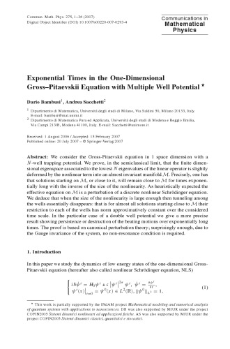 Communications In Mathematical Physics - Volume 275