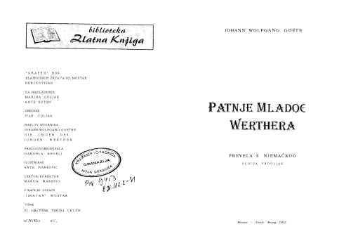 Patnje mladog Werthera The Sorrows of Young Werther Die Leiden des jungen Werthers