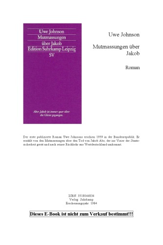Mutmaßungen über Jakob. ( Weißes Programm)