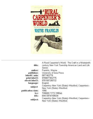 A Rural Carpenter's World: The Craft in a Nineteenth-Century New York Township (American Land and Life Series)