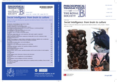 Social intelligence: from brain to culture (Philosophical Transactions of the Royal Society B)