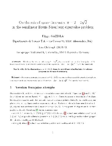 On the role of space dimension n = 2 + 2*(square root of 2) in the semilinear Brezis-Nirenberg eigenvalue problem