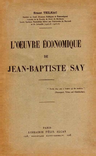 L'œuvre économique de Jean-Baptiste Say
