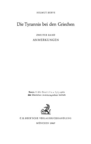 Die Tyrannis bei den Griechen, Zweiter Band: Anmerkungen volume 2