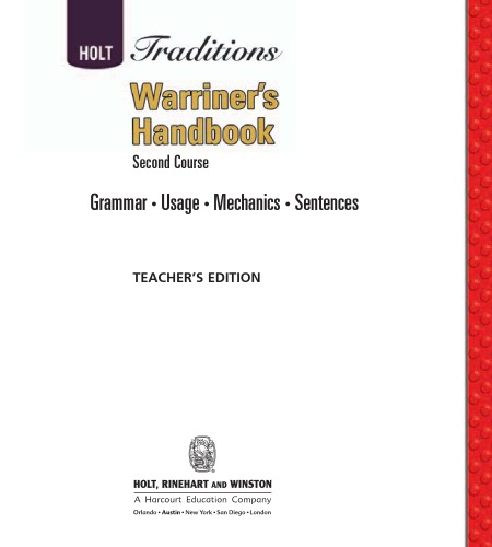 Warriner's handbook: second course : grammar, usage, mechanics, sentences (Teacher's edition)