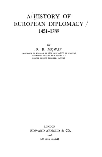 A History of European Diplomacy: 1451-1789