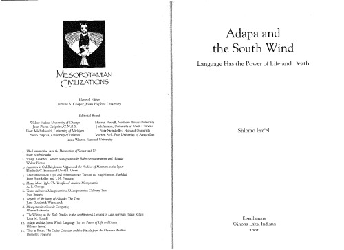 Adapa and the South Wind: Language Has the Power of Life and Death