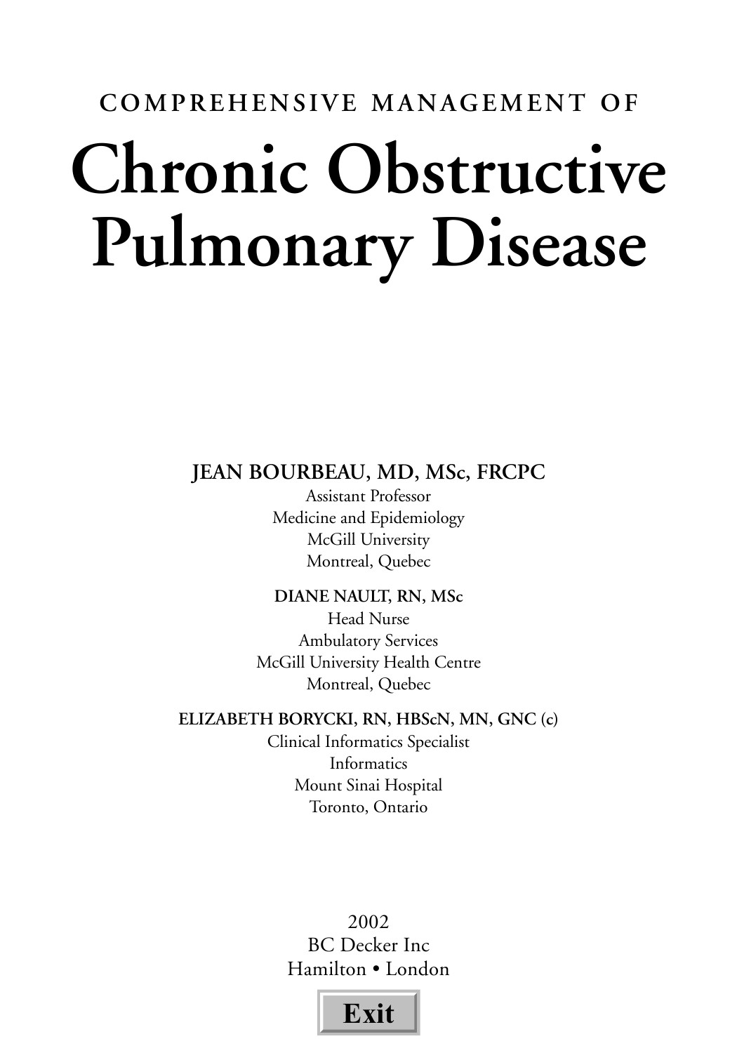 Comprehensive Management of Chronic Obstructive Pulmonary Disease