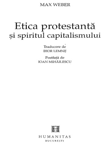 Etica protestanta si spiritul capitalismului