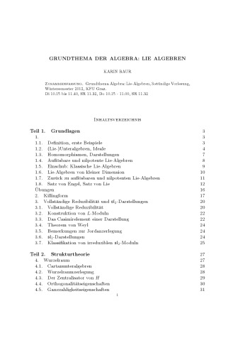 Grundthema der Algebra: Lie Algebren (Wintersemester 2012)