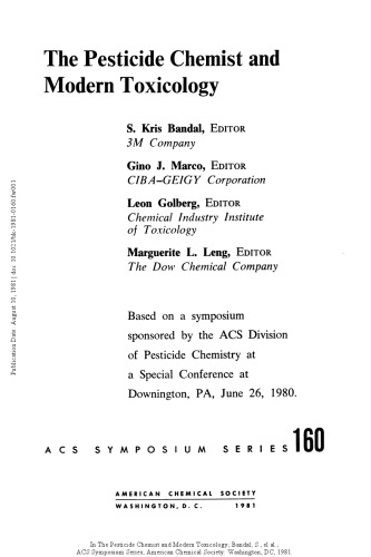 The Pesticide Chemist and Modern Toxicology