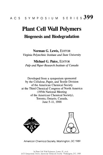 Plant Cell Wall Polymers. Biogenesis and Biodegradation