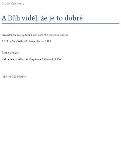 A Bůh viděl, že je to dobre
